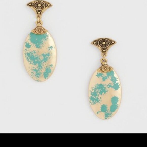 NWT CHICOS Turquoise and Gold Bib Necklace, AND MATCHING EARRINGS. - Picture 3 of 3